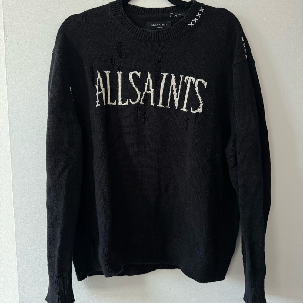 All Saints distressed logo knit sweater